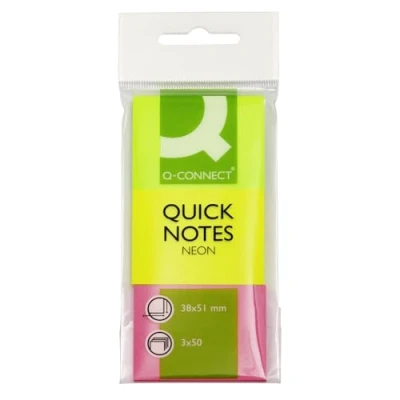 Imagen de Q Connect Bloc De Notas Adhesivas Quita Y Pon 40X50 Mm Neón Pack 3 Unidades Con 50 Hojas Por Color