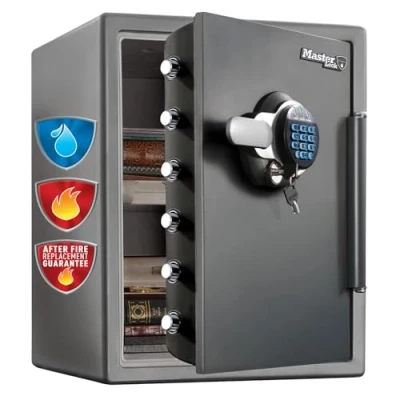 Imagen de Master Lock Caja Fuerte de Seguridad [Ignifuga y Resistente al Agua] [llave Combinación Digital] [XXlarge 56L] LTW205GYC, óptimo para A4 Documentos, Soportes Ddigitales, Joyas, Ordenador Portátil