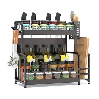 Imagen de FEXPLENDID especieros para cocina, estanteria 49X43.5X22.5cm, Acero, organizador especias spice rack, estante encimera cocina(2 niveles)