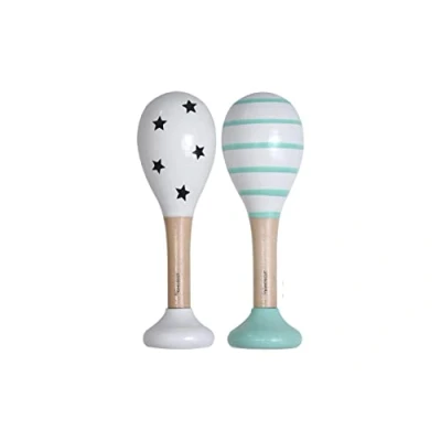 Imagen de Kindsgut sonajeros de madera, juego 2 instrumentos musicales para bebés y niños pequeños, ideal llevar, colores sutiles alta calidad, Estrellas rayas
