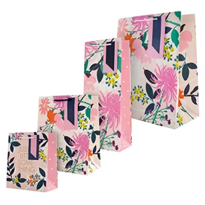 Imagen de Hallmark Paquete de bolsas regalo y botellas para múltiples ocasiones, 1 bolsa grande, mediana botella en 4 diseños florales