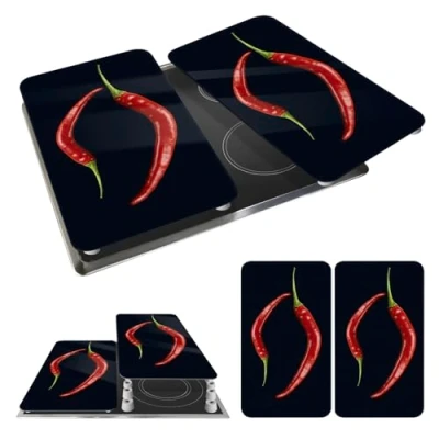Imagen de WENKO Cubierta de cocina Universal Peperoni Duo negra 2 unidades juego piezas para todos los tipos cocinas Multicolor