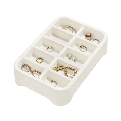 Imagen de iDesign Eco Tray Maquillaje, Joyas de plástico Reciclado sin BPA con 10 Compartimentos, Bandeja organizadora para Guardar Accesorios, Blanco, 6,4 x 19,2 28,1 cm
