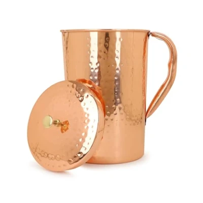 Imagen de Zap Impex Jarra de cobre martillado puro con tapa para los beneficios la salud (1200 ml)