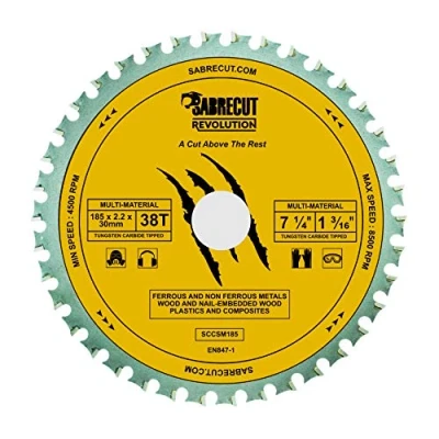 Imagen de 1 hoja de sierra circular SabreCut SCCSM185_38 185 mm, 38T x 30 25,4 20 mm y 16 para metal, madera, plástico, compatible con Bosch, Dewalt, Makita, Milwaukee muchos otros