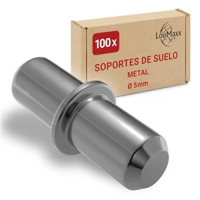 Imagen de LouMaxx soportes de suelo 5 mm, 100 unidades con anillo para perforación, soporte estantes, estanterías, pasadores estantes acero macizo, niquelado