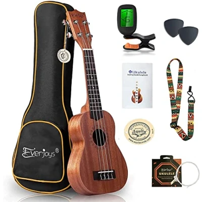 Imagen de Kit de inicio ukelele soprano caoba Profesional 21 pulgadas con afinador correa caja Cuerdas Aquila