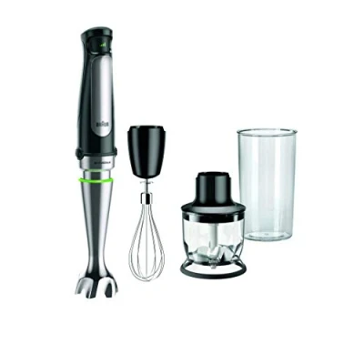 Imagen de Batidora de mano Braun Minipimer 7 MQ7025X, 1000 W, 0.6 l, ActiveBlade, SplashControl, 3 accesorios, Picadora, Negro/Acero