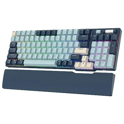 Imagen de RK ROYAL KLUDGE RK96 RGB Ed. Limitada, 96 Teclas Inalámbrico Bluetooth 5.0/2.4G/USB C Teclado mecánico de Intercambio en Caliente con Soporte Software, Interruptor Amarillo, Azul Bosque