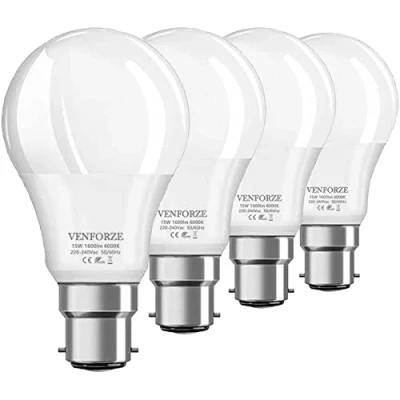 Imagen de Venforze bombillas de bayoneta 150 W, equivalentes a luz blanca diurna 6000 K, no regulables, paquete 4
