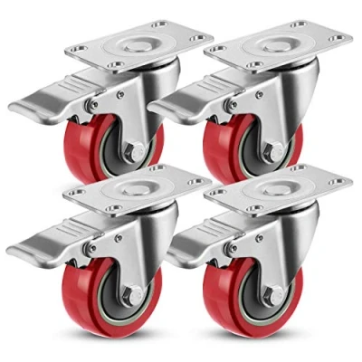 Imagen de Meditool 4 Ruedas Pivotantes,400KG 75mm,Ruedas para Muebles,Ruedas Giratorias Muebles con Freno, Placa de Montaje (Rojo)