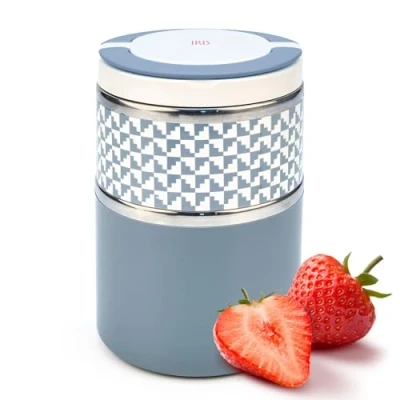 Imagen de Iris Barcelona Lunch Box Doble, Fiambrera Térmica Acero Inox, 2 Compartimentos, Tapa Aislante y Asa, 900 ml Azul