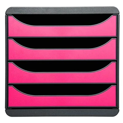 Imagen de Exacompta 310784D Módulo individual para documentos A4 + con 4 cajones, ultra rígido y stop de seguridad 347x278x267 mm Negro/frambuesa (opaco)