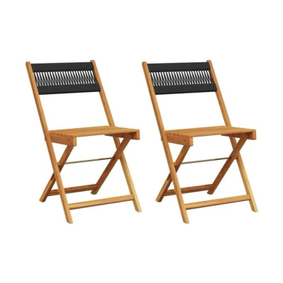 Imagen de vidaXL Sillas de Bistró 2 uds, Asientos Plegables, Muebles Comedor, para Jardín Patio, Madera Maciza Acacia y Cuerda Negro