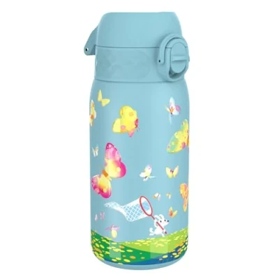 Imagen de Ion8 Botella Termica de Agua Acero Inoxidable para Niños, 320ml, a Prueba Fugas, Fácil Abrir, Cerradura Segura, Aptas Lavavajillas, Asa Transporte, Limpiar, Diseño Mariposas