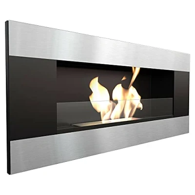 Imagen de Biochimenea KRATKI DELTA2 400 x 900 cm Recipiente 0,5L Horizontal con acristalamiento Chimenea de Pared Vidrio 4 mm Espesor etanol en Gel Ideal para el hogar, salón o Dormitorio