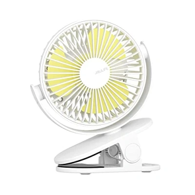 Imagen de JISULIFE Mini Ventilador USB Pinza, Portatil Potente Clip, 4000mAh Batería Recargable, 4 Velocidades, Máx 14 horas, Pequeño y Silencioso Mesa para Cama, Cochecito de Bebé Blanco