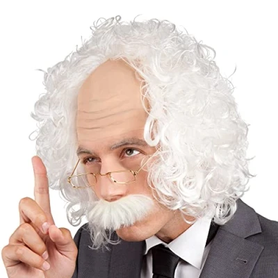 Imagen de Boland 86358 Peluca Profesor con bigote y gafas, pelo sintético, hombre mayor, abuelo, accesorio, disfraz, carnaval, fiesta temática