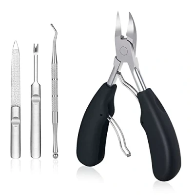 Imagen de URAQT Alicates, 4pcs Juego Profesional de Cortaúñas para Pies con Lima, Empuje Piel Muerta, Pinzas Uñas Gruesas y Duras, Paroniquia, Onicomicosis…