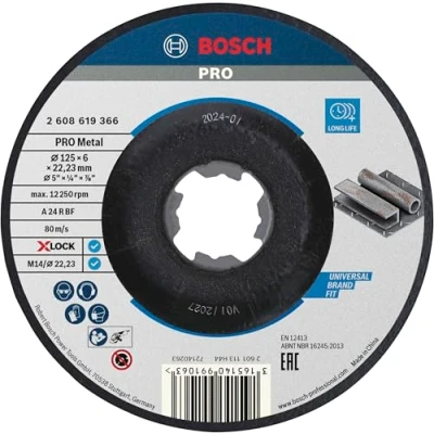 Imagen de Bosch Professional 1x Disco de Desbaste Acodado Standard for Metal (para Metal, x LOCK, Ø 125 6 mm, Accesorios Amoladora)