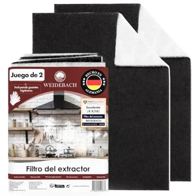 Imagen de Weidebach® 2x Filtro Combi Campana Extractora Con De Carbón Activo Y Grasa, 57x47 Cm [Se Puede Cortar A Medida] Grosor Aprox 1,7 , Extractor,