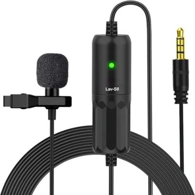 Imagen de Moman S8 Lapel Micrófono con Clip 8 Metros Lavalier Condensador Omnidireccional Mini Cable para Cámara DSLR/Teléfono Móvil/Grabadora de