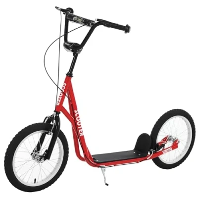 Imagen de HOMCOM Scooter Patinete para Niños +5 Años y Adolescentes con Manillar Ajustable en Altura 2 Neumáticos de Caucho Inflable Doble Freno Ruedas 16&quot; Carga 100 kg 139x58x90 96 cm Rojo
