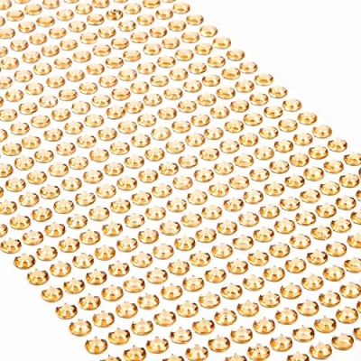 Imagen de Movoja Diamantes de imitación redondos y brillantes, autoadhesivos, para decorar hacer manualidades, 640 unidades, 5 mm, color dorado
