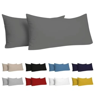 Imagen de Dreamzie Funda Almohada 40x70 (Juego de 2) Antracita para Las Almohadas 40 x 70 cm 100% Algodon Jersey Cojin Cama Protector