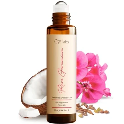 Imagen de Gya Labs Roll On de aceite esencial rosa y geranio (10 ml) Fragancia dulce floral