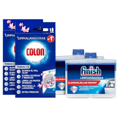 Imagen de Finish Limpiamáquinas Regular 2x250ml + Limpialavadoras Colon 2 unidades