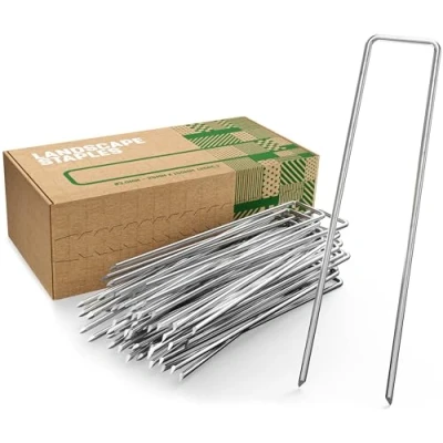 Imagen de GardenGloss Grapas de Sujeción Acero Galvanizado (25 Piezas) Anclaje Suelo Robusto para Malla Anti maleza, jardín &amp; Acampada 150 MM Largo, 25 Ancho, Ø 3