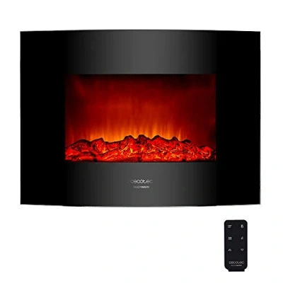 Imagen de Cecotec Chimenea Eléctrica Ready Warm 2200 Curved Flames. 2000 W, Tamaño 22&quot;, 2 Niveles de Potencia, Mando a Distancia, Panel Curvo Cristal Templado, Temporizador, 20 m2