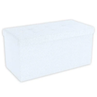 Imagen de INTIRILIFE Banco Plegable 76x38x38 cm en Blanco Asiento Cubo con Tapa y Espacio de Almacenamiento Tela Huecos reposapiés Caja Cofre Taburete