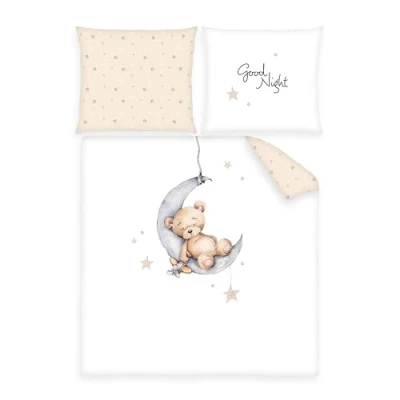 Imagen de Herding Juego de Ropa Cama para Cuna, Oso Peluche, Funda Almohada 35 x 40 cm, nórdica 80 cm con Solapa Hotel, algodón Reforzado, Color Blanco