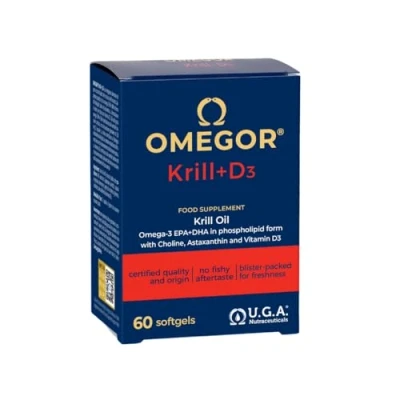 Imagen de Aceite de Krill Omega 3 IFOS Certificado OMEGOR Oil Omega3 EPA y DHA con Vitamina D3, Fosfolípidos, Colina Astaxantina Alta Biodisponibilidad sin Sabor a Pescado (60 Cápsulas)