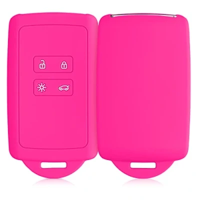Imagen de kwmobile Funda de Silicona Compatible con Renault Llave Coche Smart Key 4 Botones (Solo Keyless Go) Carcasa Protectora para Llavero Case Mando Auto Rosa neón
