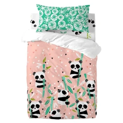 Imagen de happyfriday Panda Garden Juego nórdico Cuna 2 Piezas Rosa, 115x145 cm (Maxicuna), 100% Algodón, Calidad de 150