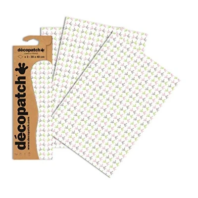 Imagen de Clairefontaine c726o Décopatch Papel, 3 unidades color verde claro con cabeza de ciervo, Grau Pink Grün Taube Format : 395 x 298 mm