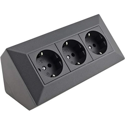 Imagen de ChiliTec Regleta de 3 enchufes, ángulo 90, 230 V, montaje en esquina y superficie, para encimera, cocina, taller, color antracita