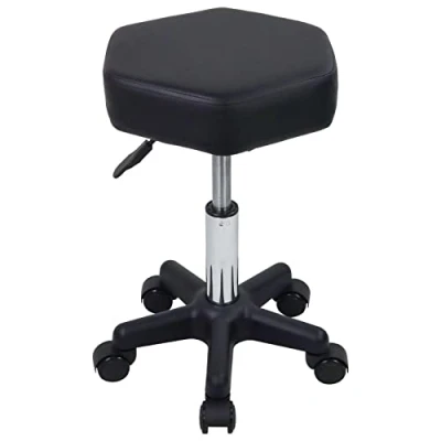 Imagen de FURWOO Taburete Giratorio Hexagonal de Altura Ajustable con Ruedas para masajes salón SPA Negro