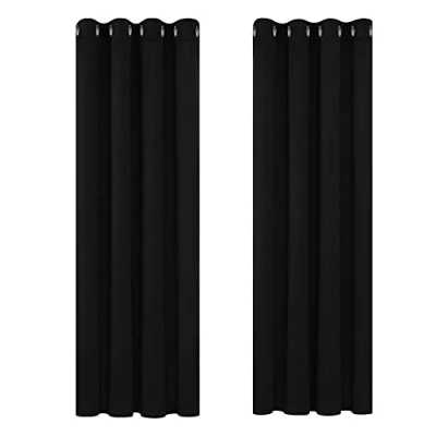 Imagen de Deconovo Cortinas Opacas 2 Piezas para Dormitorio Salón Modernas, Aislantes Térmicas y Reducción de Ruido, EcolóGicas Certificadas,117 x 183 cm Negro