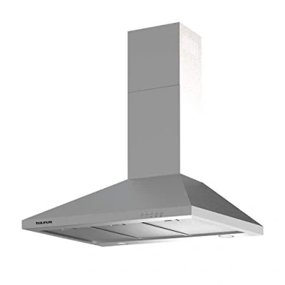 Imagen de Taurus Campana extractora decorativa, acero inox, ancho 90cm, 3 velocidades, mandos mecánicos, eficiencia A, 200W, filtros aluminio lavables multicapa, LED