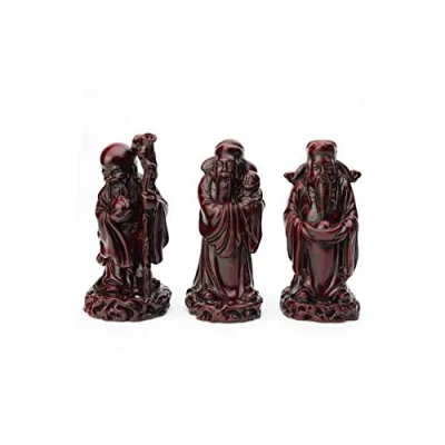 Imagen de Lachineuse 3 estatuillas de Dieux Fuk Figuras Fuk, LUK y SAU Color Rojo 11,5 cm Altura Decoración China asiática Feng Shui para hogar, Oficina, Interior Idea Regalo