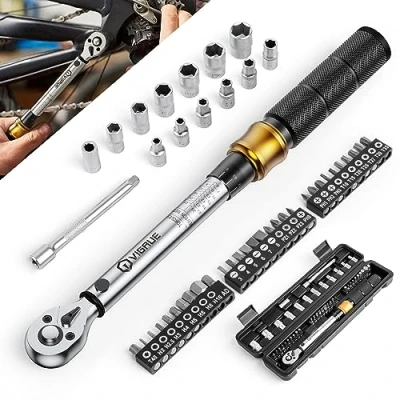 Imagen de VIGRUE Juego de llaves dinamométricas para bicicleta, llave dinamométrica 1/4 pulgadas, 5 25 Nm, ± 4% precisión error con barra extensión, articulación universal, funda bujía magnética,