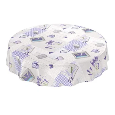 Imagen de ANRO Mantel de hule, fácil limpiar, lavable, lavanda provenzal, casa rústica, redondo, 140 cm