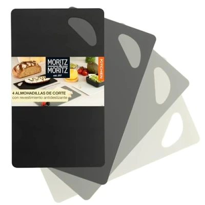 Imagen de Moritz &amp; 4x Tabla cortar Flexible Corte cocina 25 x 14,5 cm de Plastico 2mm Grosor Superficie Antideslizante para un Seguro Juego tablas