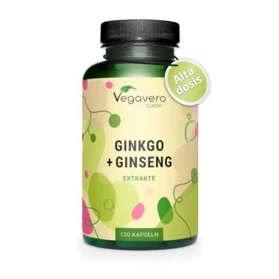 Imagen de Ginkgo Biloba + Ginseng 12.000 mg Máxima Dosificación Circulación Sanguínea, Memoria, Concentración Sin Aditivos Probado en Laboratorio Vegavero®