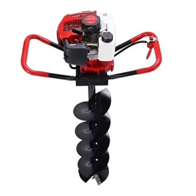 Imagen de Powertec Pro RMED6500X Taladro de tierra ahoyador gasolina 65cc 3.8cv, motor 2 tiempos, con brocas acero 100mm y 200mm, profundidad máxima 80cm