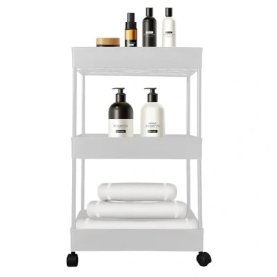 Imagen de Nyana Home Carrito de Almacenamiento Slim Organizador Versátil 3 o 4 Alturas Ideal para Cocina y Baño Hogar con Ruedas Giratorias 360º (3 Alturas, Blanco)
